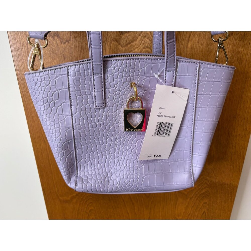 Lilac Faux Croc Tote Bag Purse Floral Lining Rainbow Strap Fairy Mermaid Easter - Picture 3 of 16